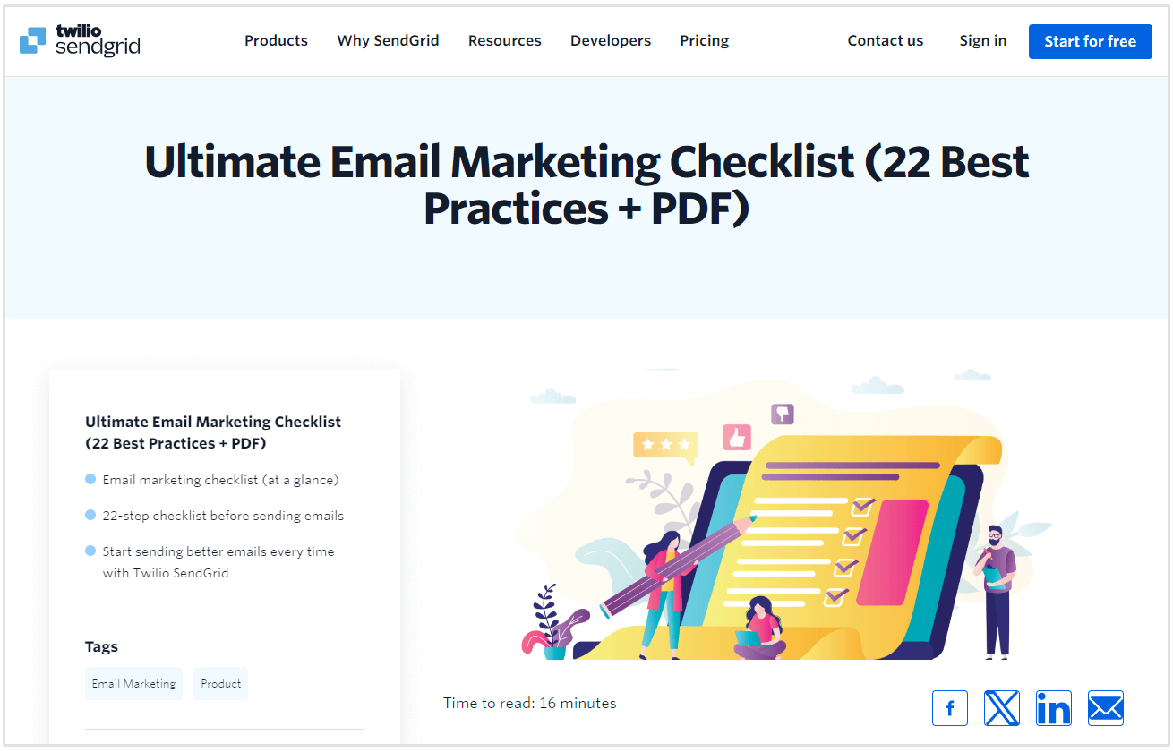 lista de verificação de marketing por e-mail